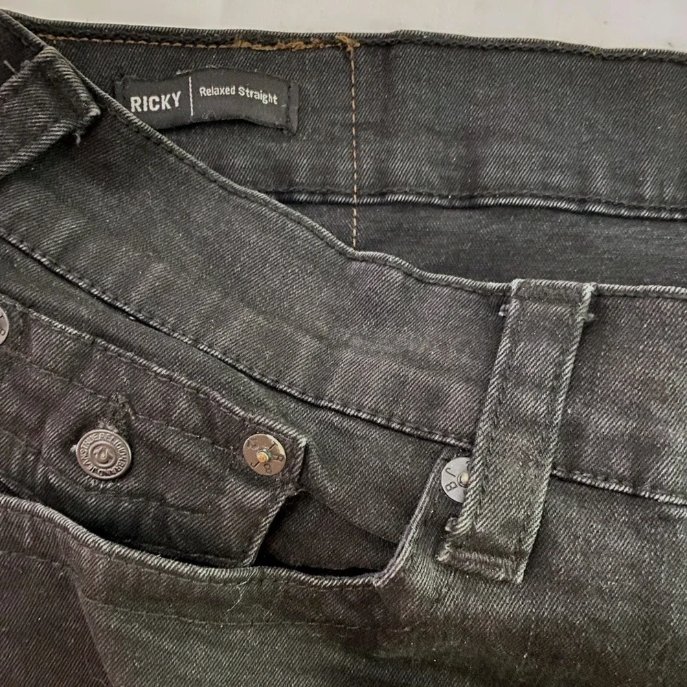 TRUE RELIGION Ricky Relaxed‎ Straight Leg Jeans in 2SB Body Rinse Black SZ 38/30